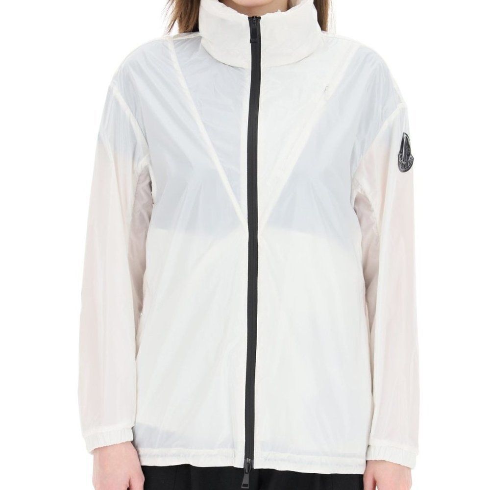 Moncler Womens White Shiny Nylon Basic Melucta Windbreaker Jacket Size 2…